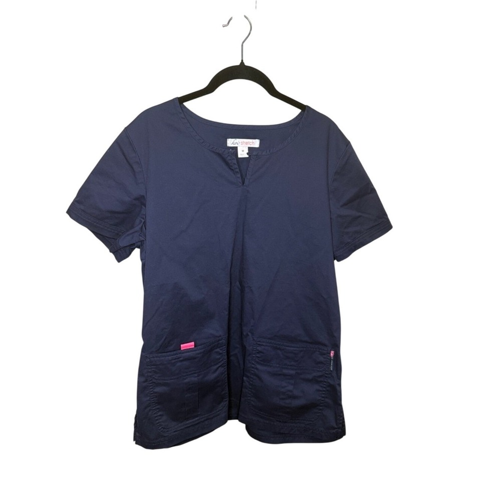 Koi Stretch Navy Blue Split V-Neck Scrub Top Style 292 Short Sleeve Medium
